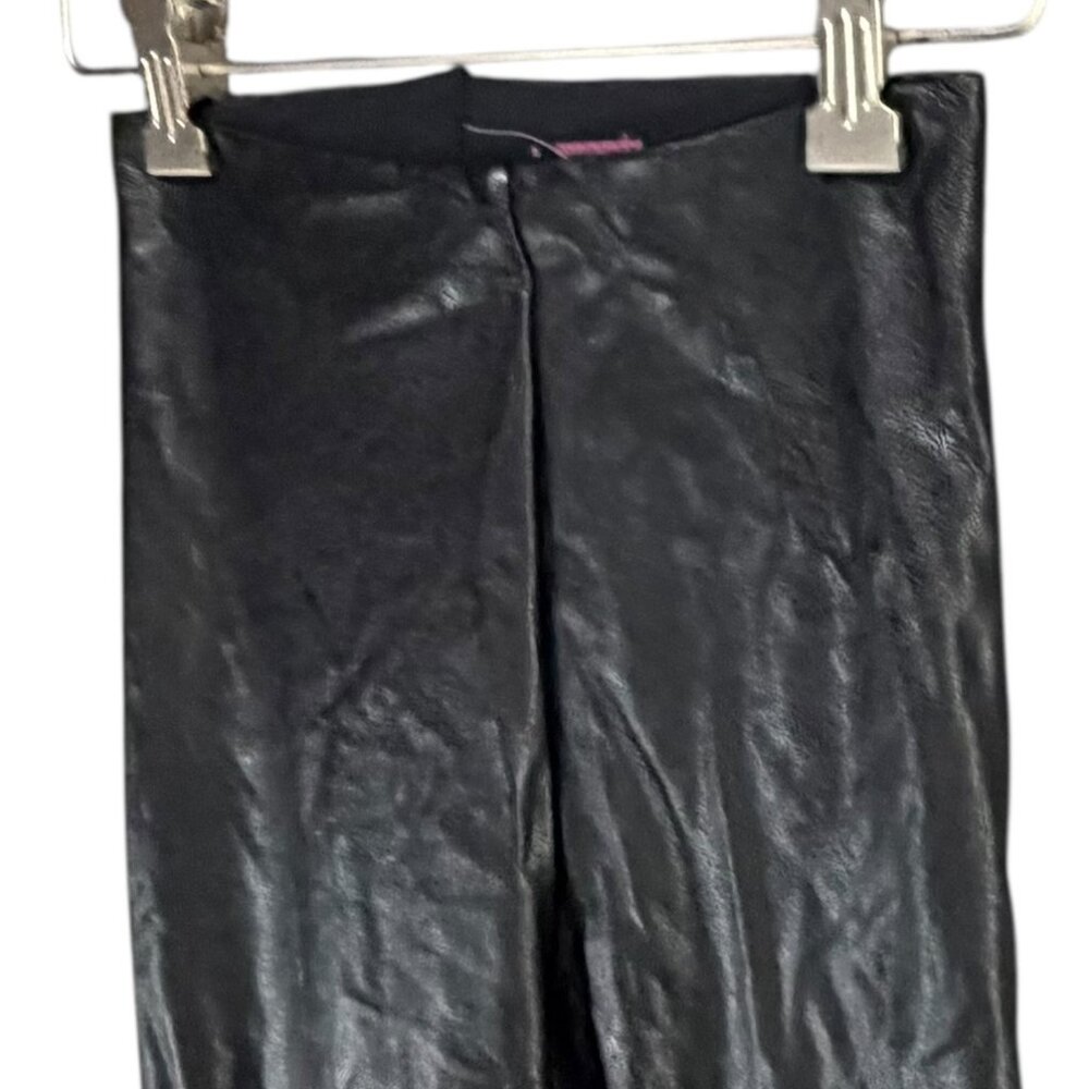 Commando Flare Crop Pull On Pants Women S Black Faux Leather Glossy Vegan Rocker - Picture 3 of 11